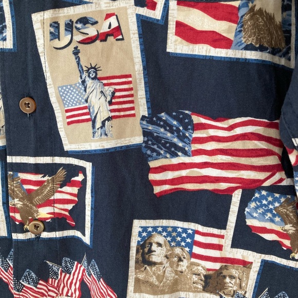 Cotton Traders Sport USA Shirt Blue Flag Print Long Sleeve Button Up Mens Size M - Picture 4 of 7